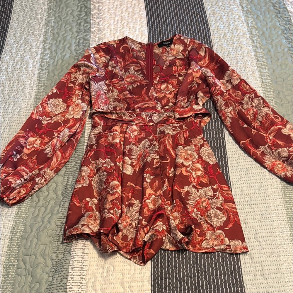 Aakaa Red and Cream Floral Romper
